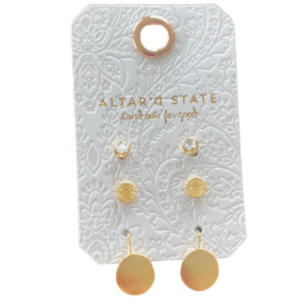 Brand New Altar'd State Gold Earrings - Set of 3